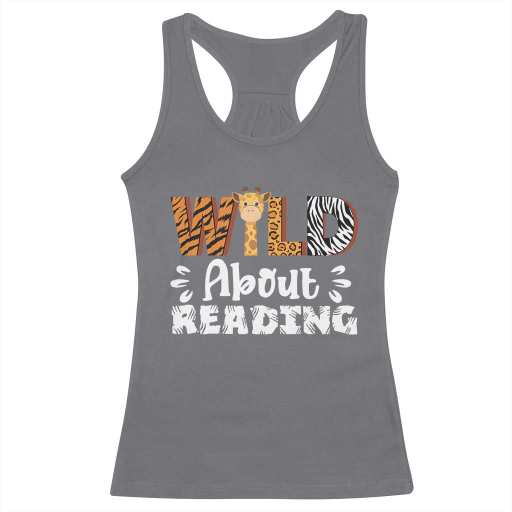 Wild About Reading Racerback Tank Top Cute Animal Print Reading Lover Kids Teachers