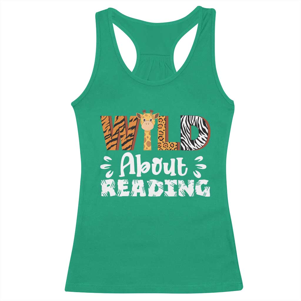 Wild About Reading Racerback Tank Top Cute Animal Print Reading Lover Kids Teachers