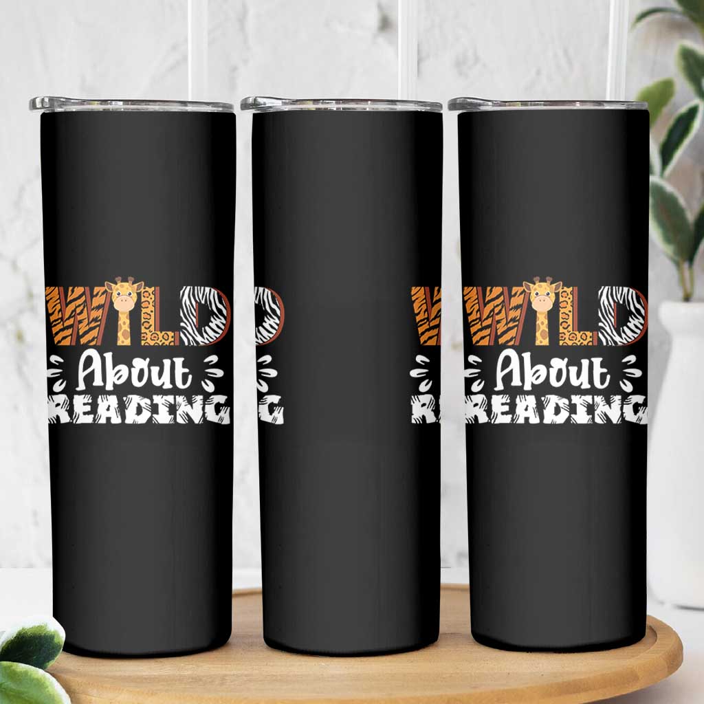 Wild About Reading Skinny Tumbler Cute Animal Print Reading Lover Kids Teachers
