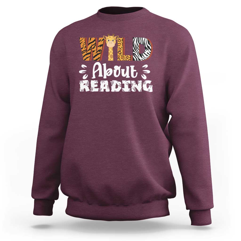Wild About Reading Sweatshirt Cute Animal Print Reading Lover Kids Teachers