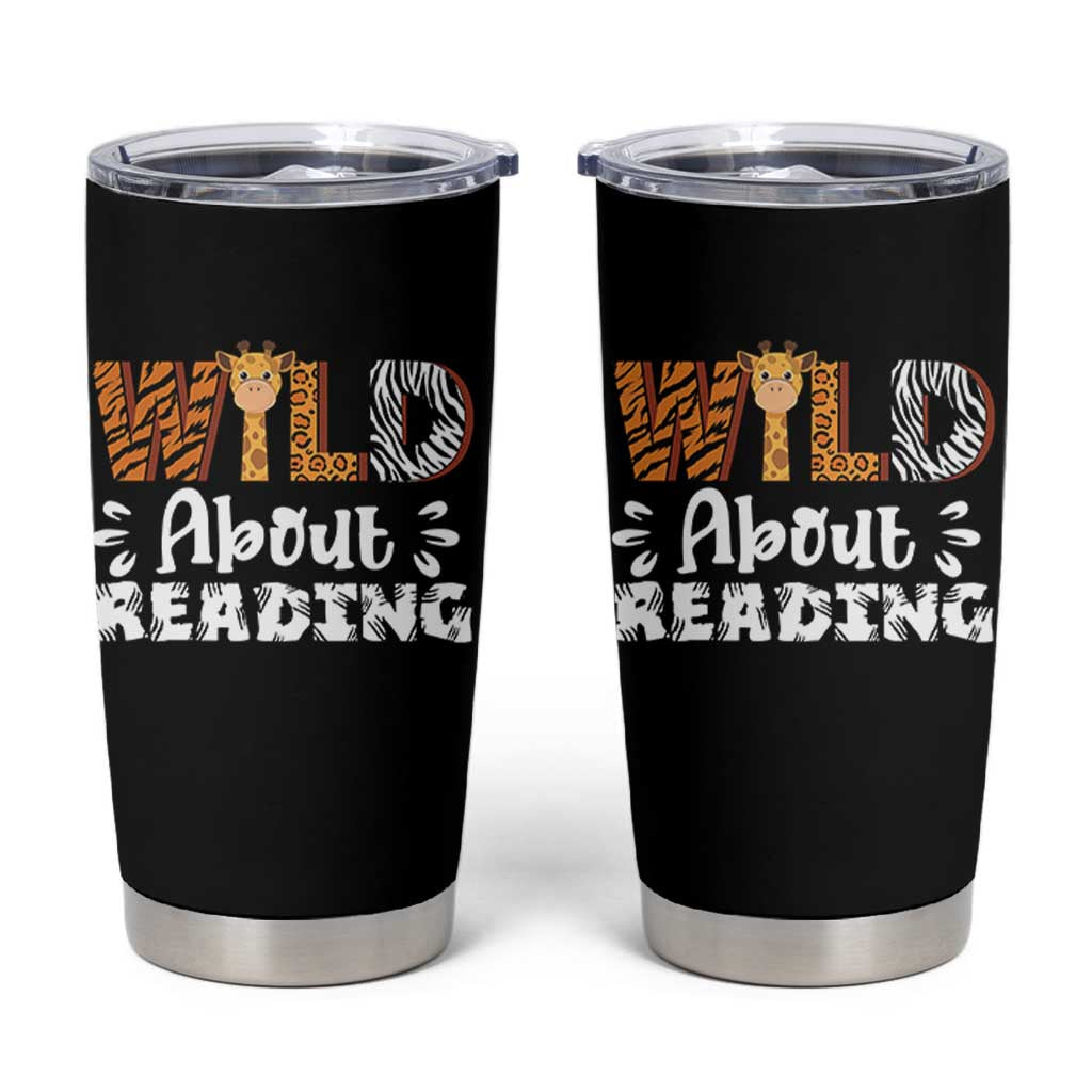 Wild About Reading Tumbler Cup Cute Animal Print Reading Lover Kids Teachers