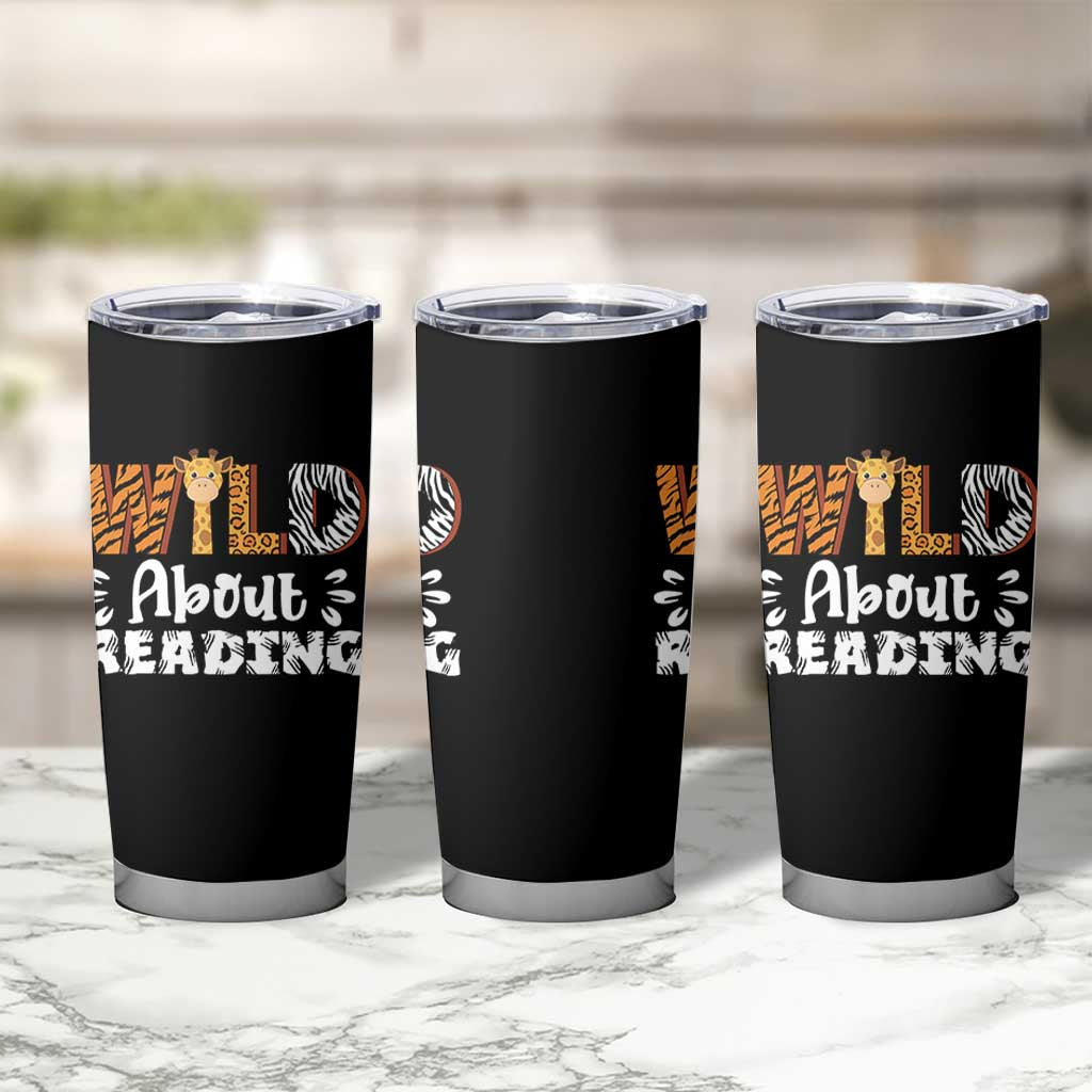 Wild About Reading Tumbler Cup Cute Animal Print Reading Lover Kids Teachers