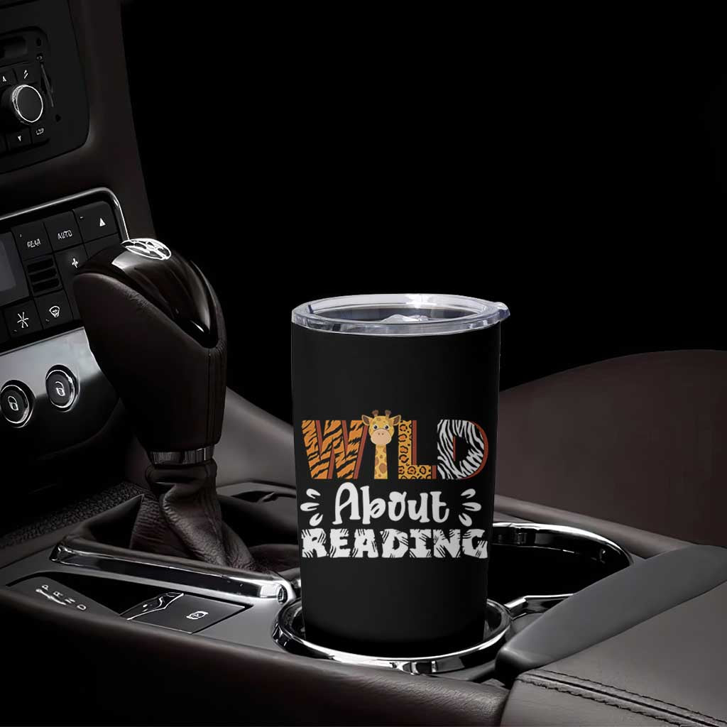 Wild About Reading Tumbler Cup Cute Animal Print Reading Lover Kids Teachers