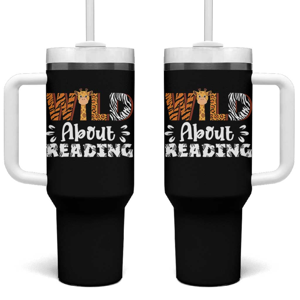 Wild About Reading Tumbler With Handle Cute Animal Print Reading Lover Kids Teachers