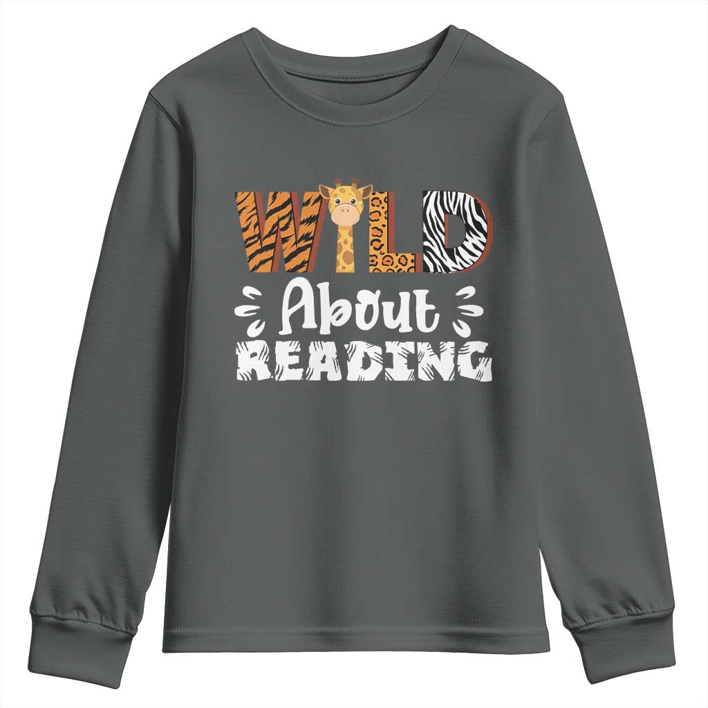 Wild About Reading Youth Sweatshirt Cute Animal Print Reading Lover Kids Teachers