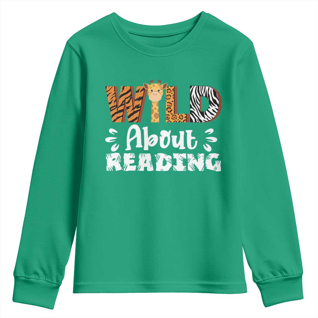 Wild About Reading Youth Sweatshirt Cute Animal Print Reading Lover Kids Teachers