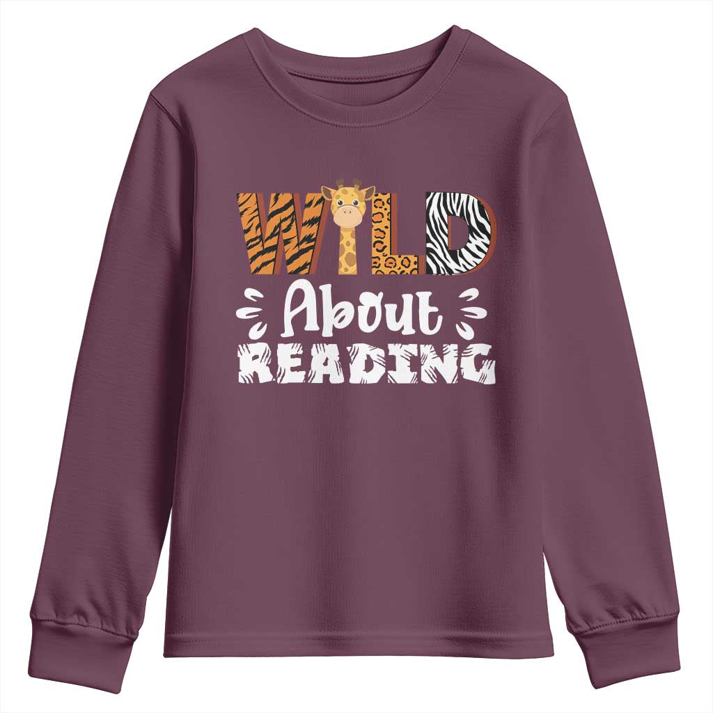 Wild About Reading Youth Sweatshirt Cute Animal Print Reading Lover Kids Teachers