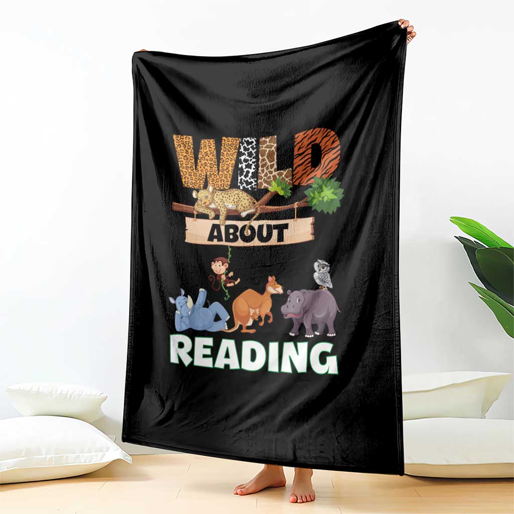 Wild About Reading Throw Blanket Cute Animal Book Lover Kids Teachers
