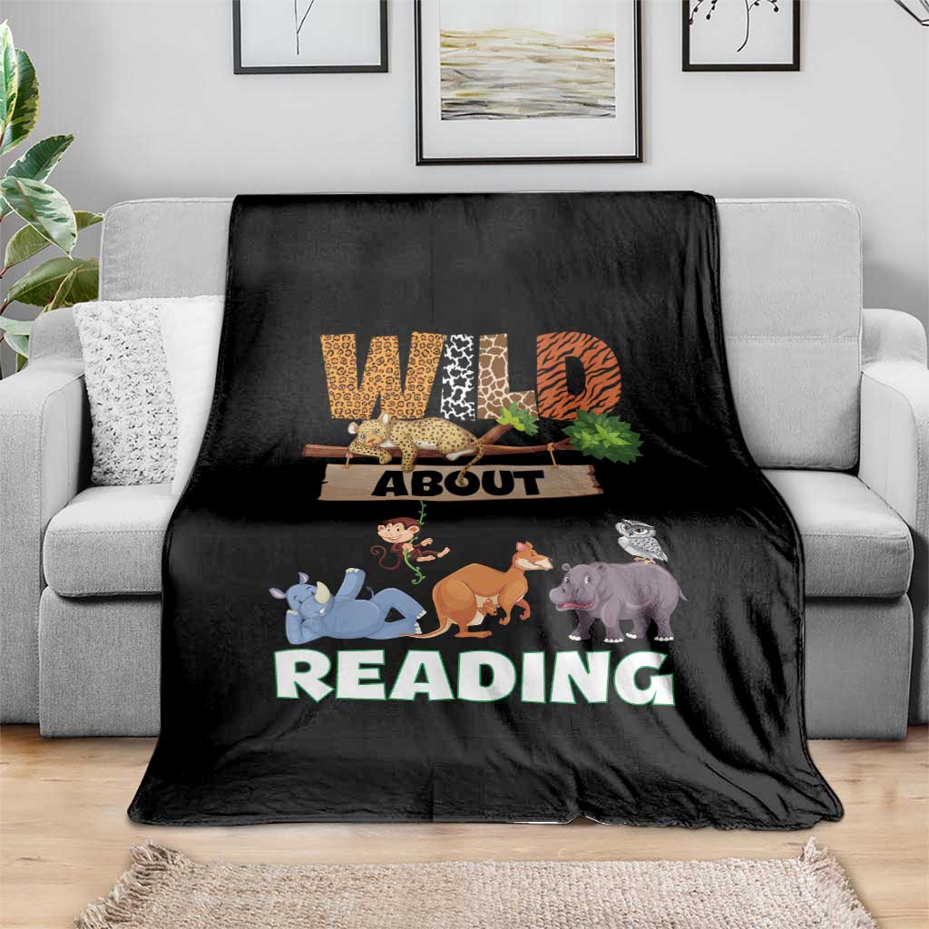 Wild About Reading Throw Blanket Cute Animal Book Lover Kids Teachers