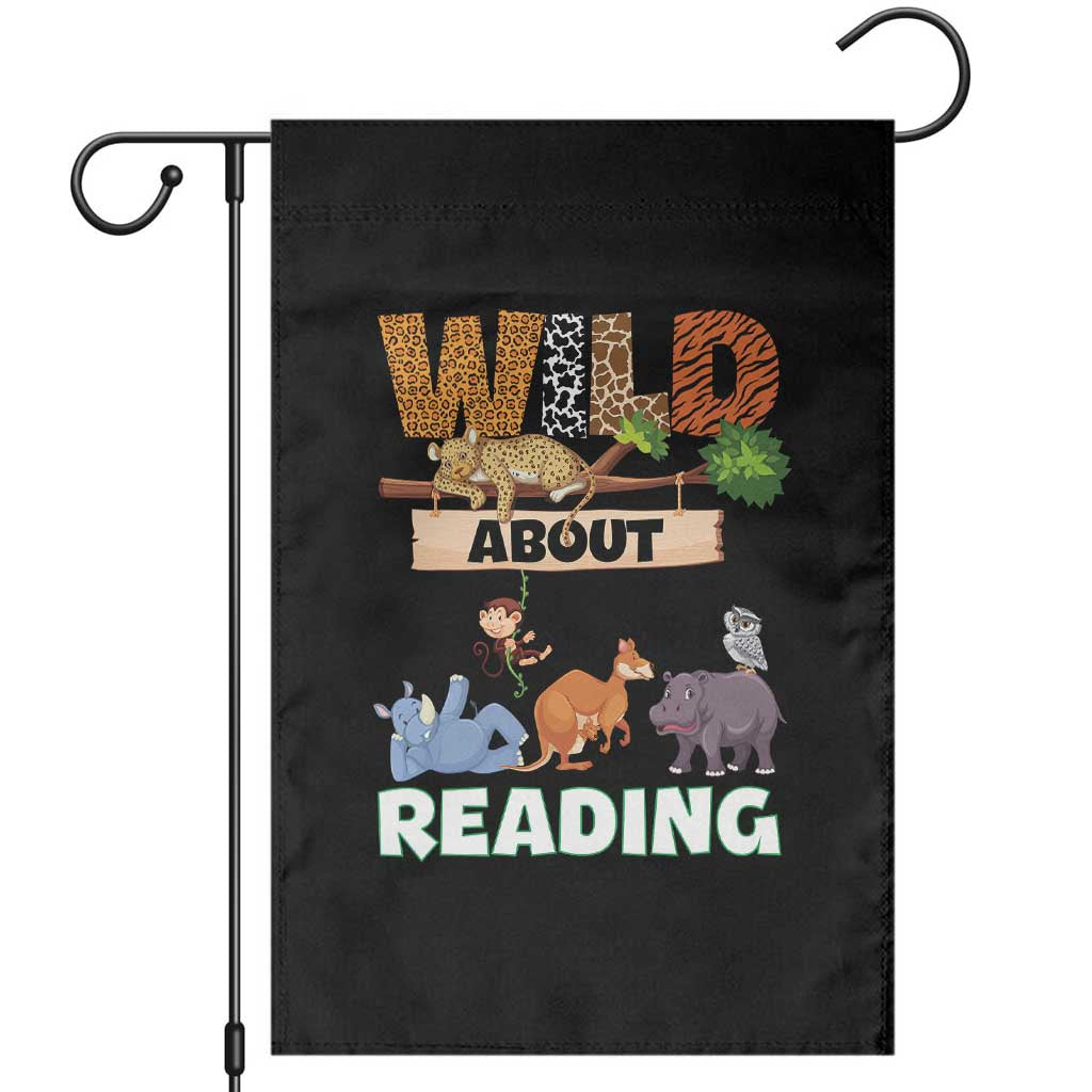 Wild About Reading Garden Flag Cute Animal Book Lover Kids Teachers