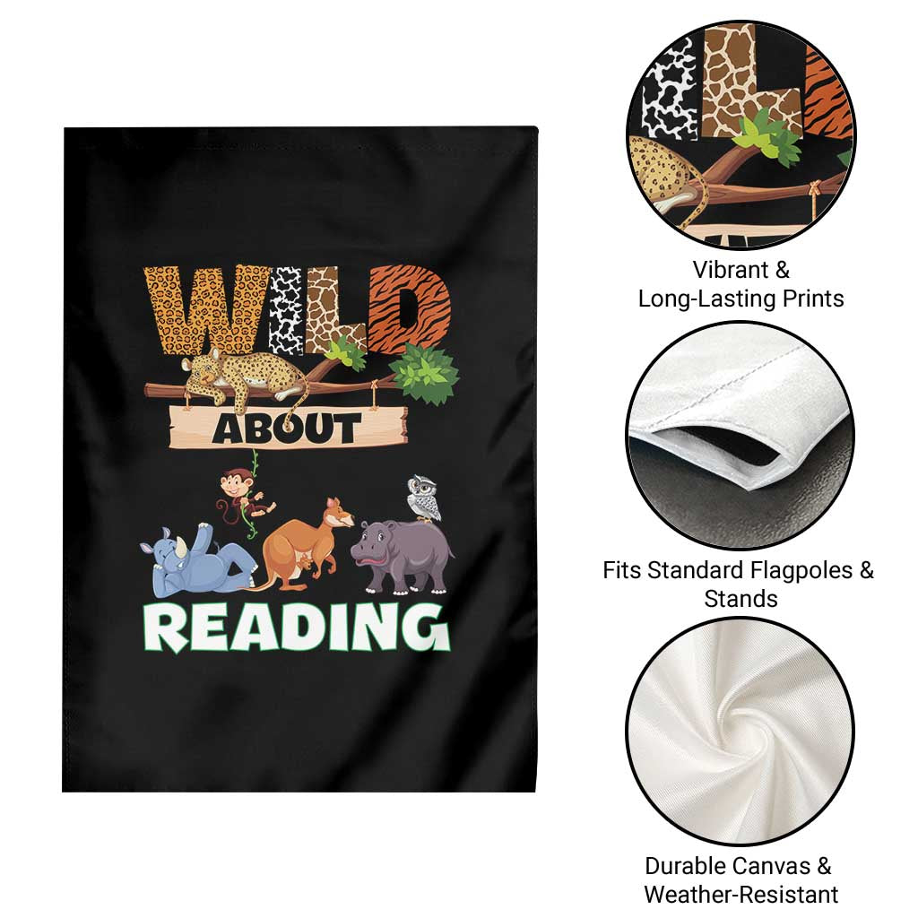 Wild About Reading Garden Flag Cute Animal Book Lover Kids Teachers