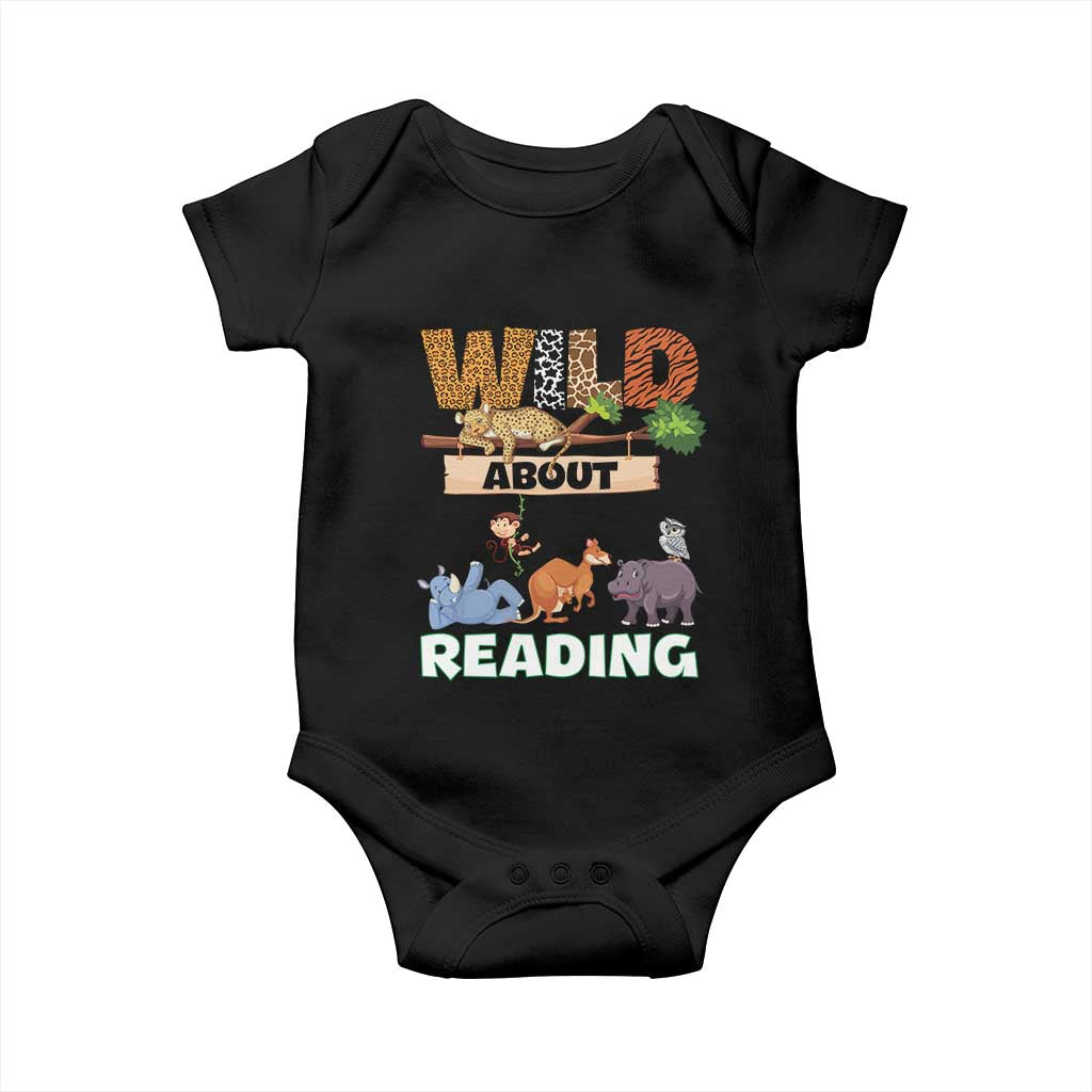 Wild About Reading Baby Onesie Cute Animal Book Lover Kids Teachers