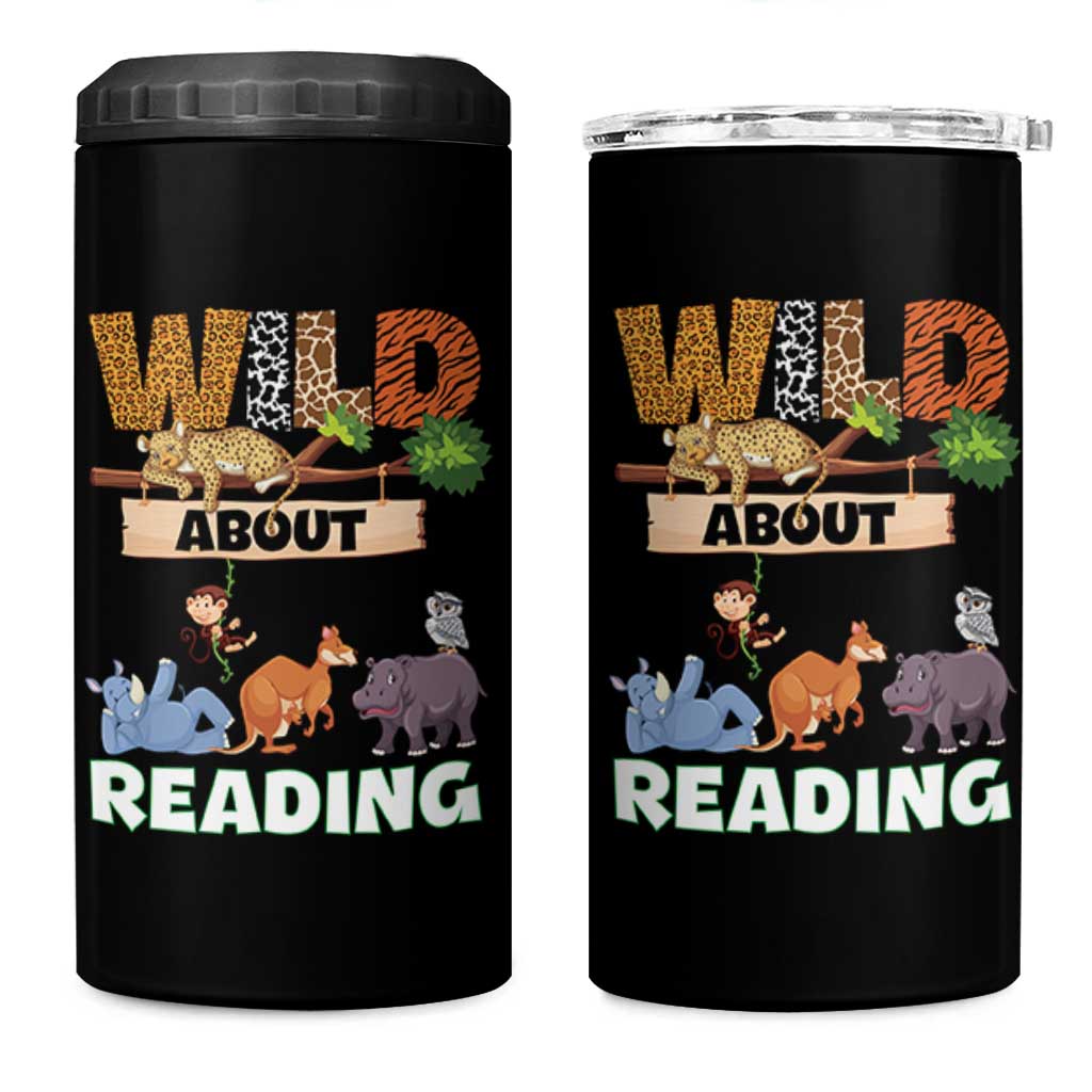 Wild About Reading 4 in 1 Can Cooler Tumbler Cute Animal Book Lover Kids Teachers