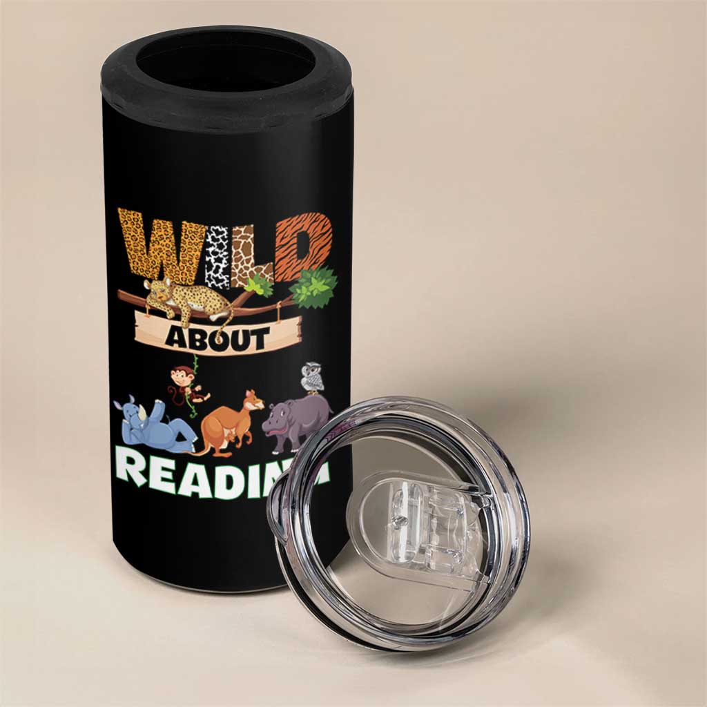 Wild About Reading 4 in 1 Can Cooler Tumbler Cute Animal Book Lover Kids Teachers