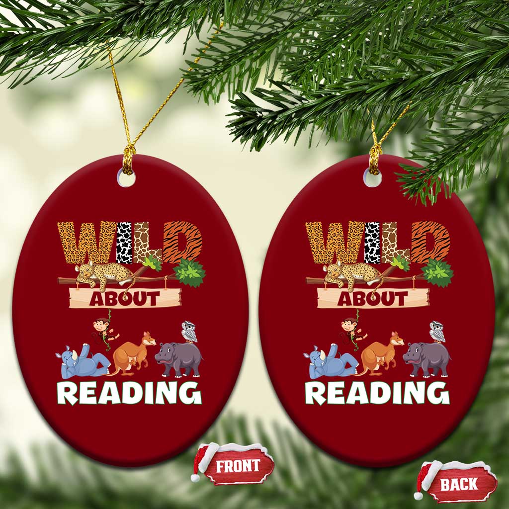 Wild About Reading Ceramic Ornament Cute Animal Book Lover Kids Teachers