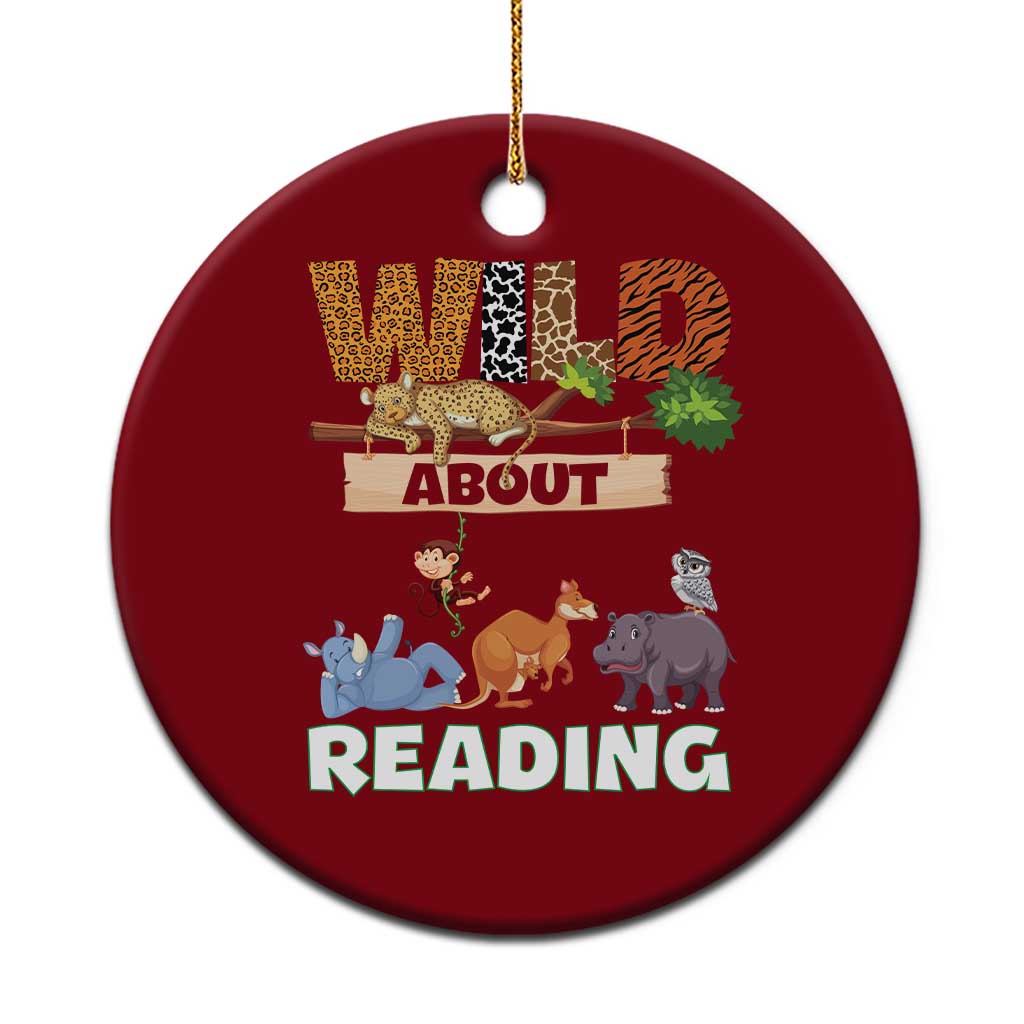 Wild About Reading Ceramic Ornament Cute Animal Book Lover Kids Teachers