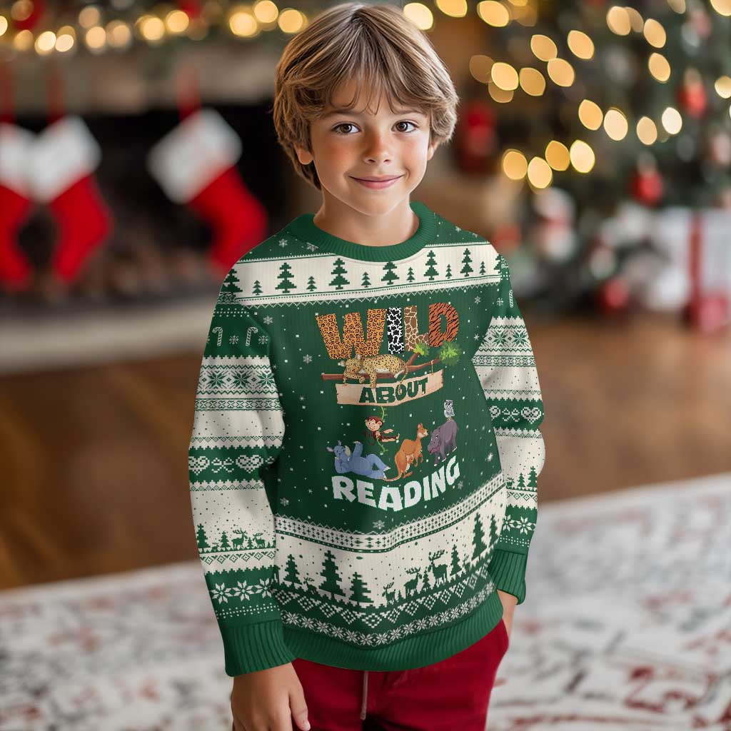 Wild About Reading Ugly Christmas Sweater Cute Animal Book Lover Kids Teachers