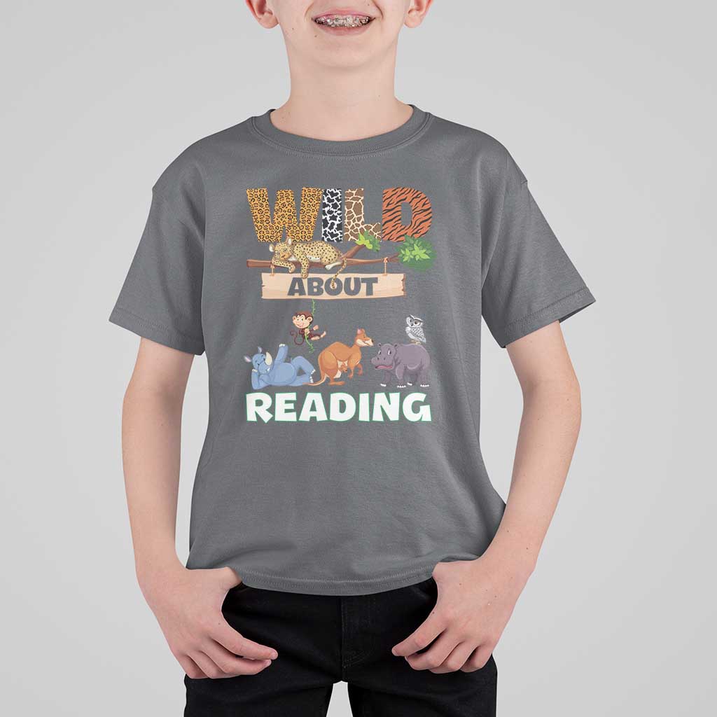 Wild About Reading T Shirt For Kid Cute Animal Book Lover Kids Teachers