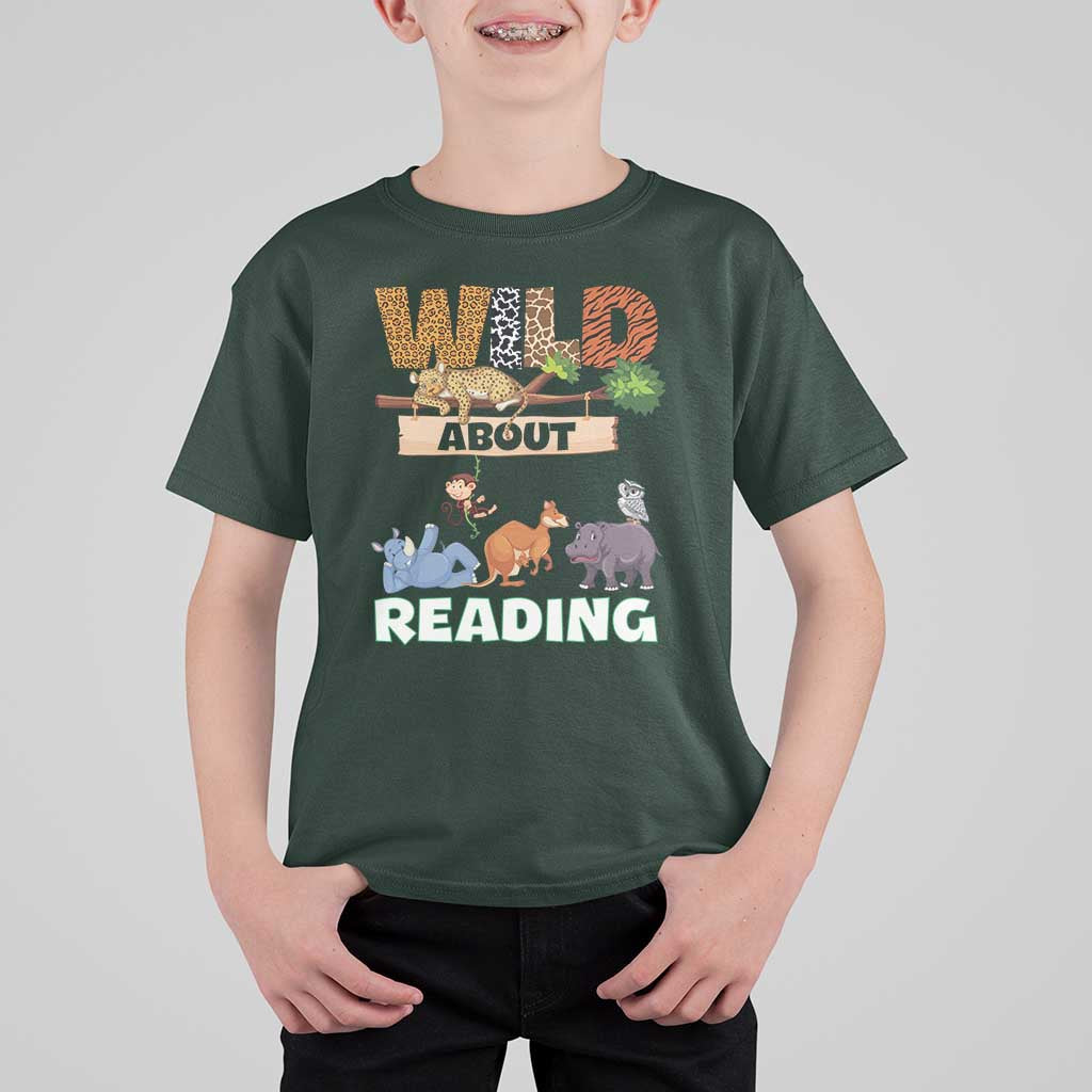 Wild About Reading T Shirt For Kid Cute Animal Book Lover Kids Teachers