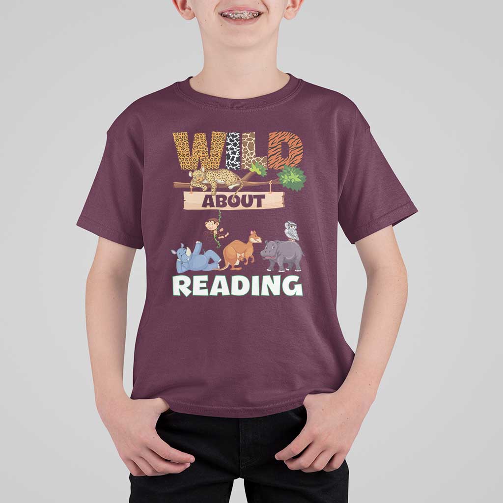 Wild About Reading T Shirt For Kid Cute Animal Book Lover Kids Teachers