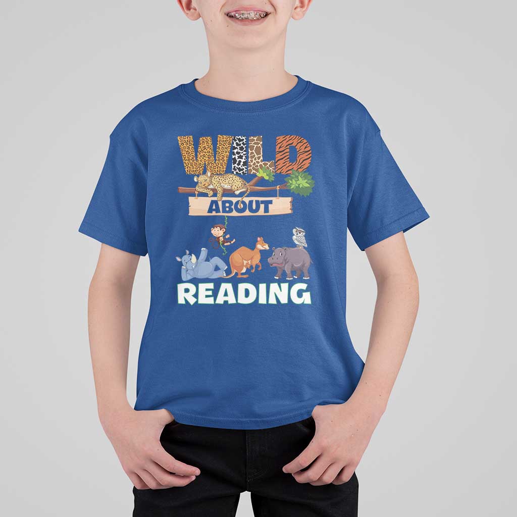 Wild About Reading T Shirt For Kid Cute Animal Book Lover Kids Teachers