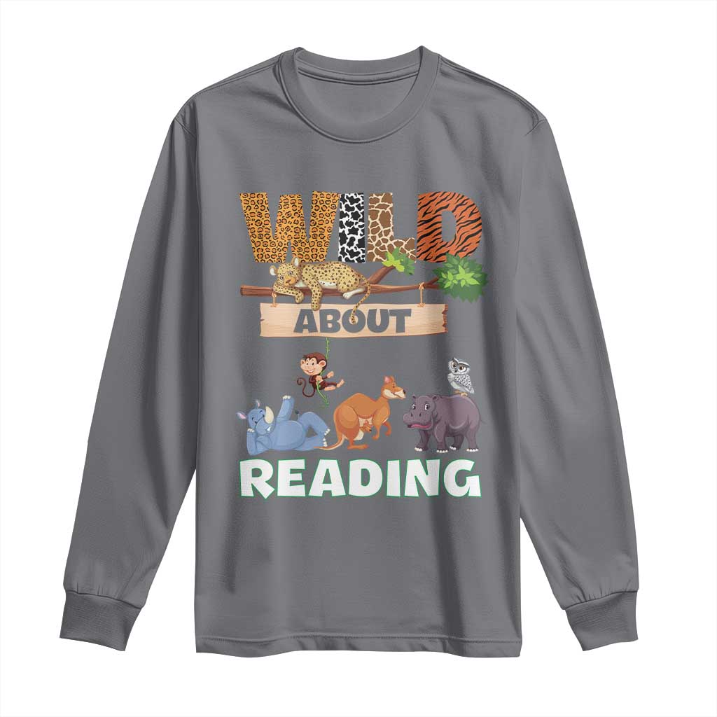 Wild About Reading Long Sleeve Shirt Cute Animal Book Lover Kids Teachers
