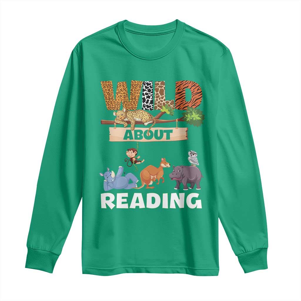 Wild About Reading Long Sleeve Shirt Cute Animal Book Lover Kids Teachers
