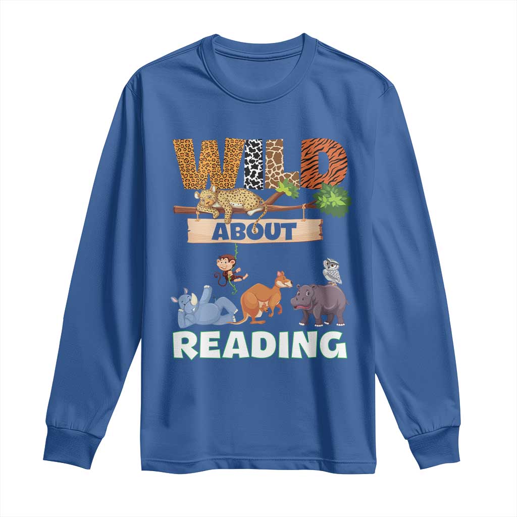 Wild About Reading Long Sleeve Shirt Cute Animal Book Lover Kids Teachers