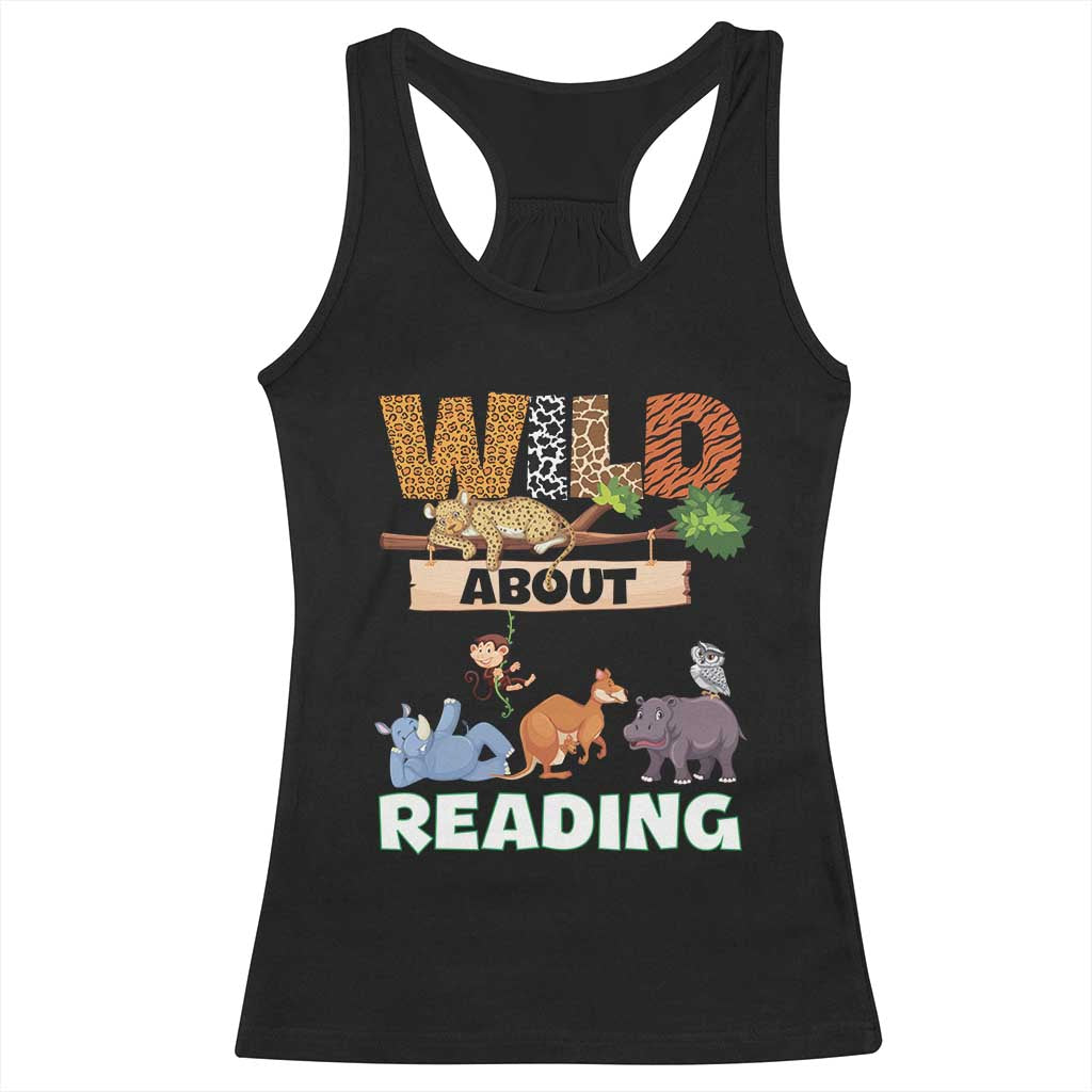 Wild About Reading Racerback Tank Top Cute Animal Book Lover Kids Teachers