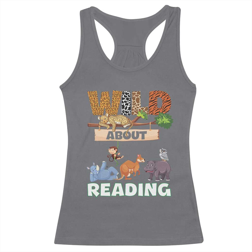 Wild About Reading Racerback Tank Top Cute Animal Book Lover Kids Teachers