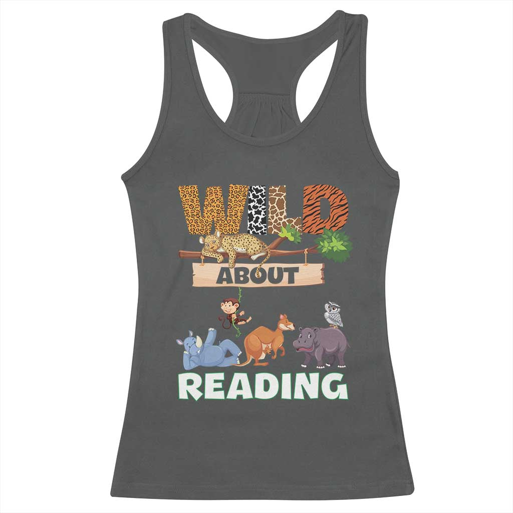 Wild About Reading Racerback Tank Top Cute Animal Book Lover Kids Teachers