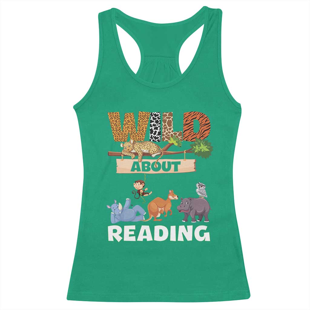 Wild About Reading Racerback Tank Top Cute Animal Book Lover Kids Teachers
