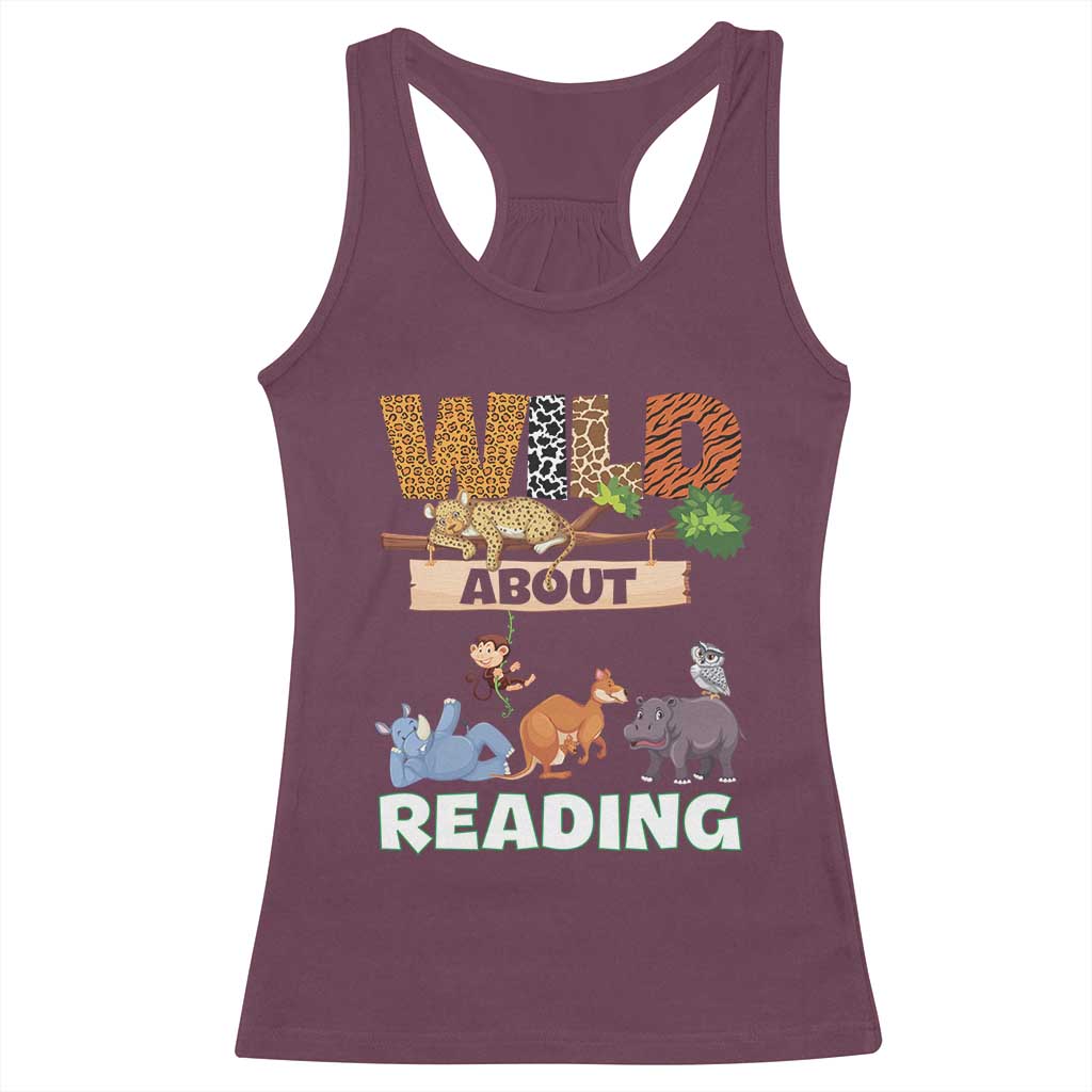 Wild About Reading Racerback Tank Top Cute Animal Book Lover Kids Teachers