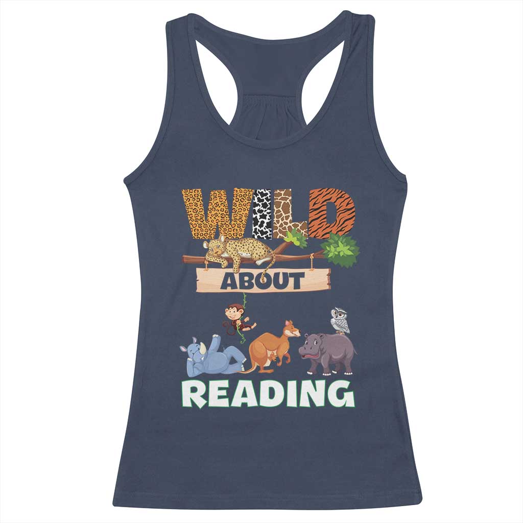 Wild About Reading Racerback Tank Top Cute Animal Book Lover Kids Teachers