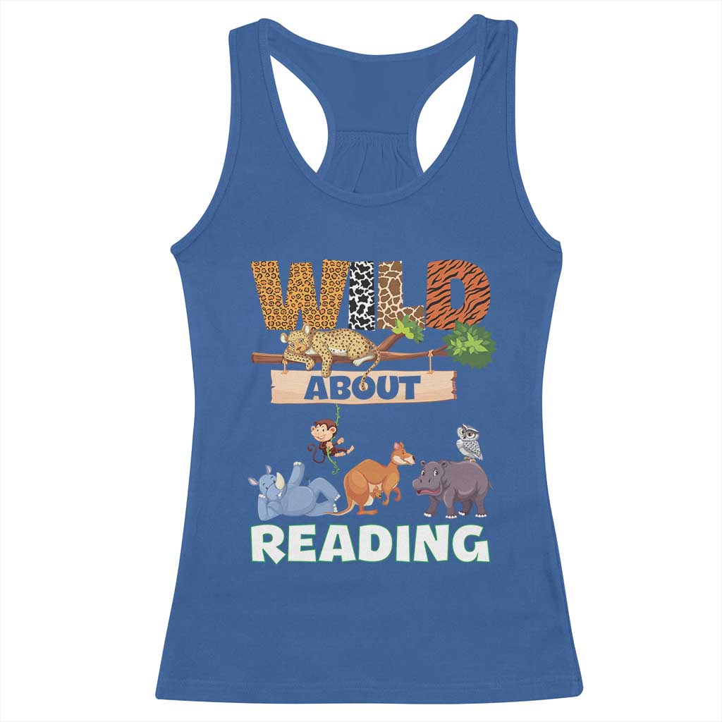 Wild About Reading Racerback Tank Top Cute Animal Book Lover Kids Teachers