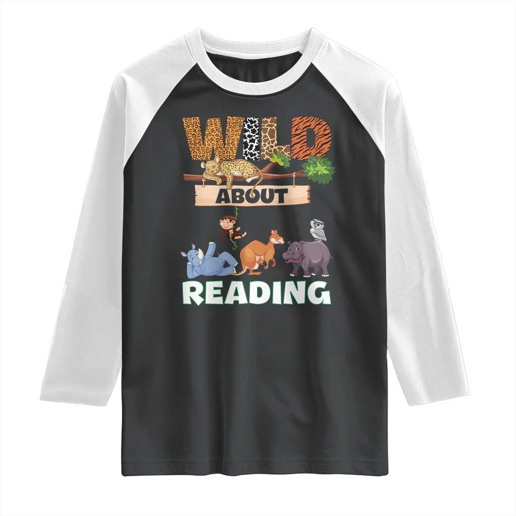 Wild About Reading Raglan Shirt Cute Animal Book Lover Kids Teachers
