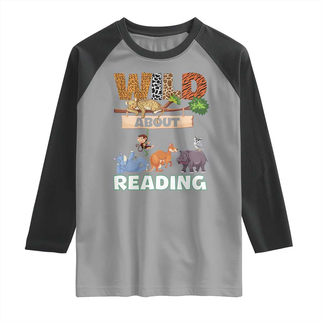 Wild About Reading Raglan Shirt Cute Animal Book Lover Kids Teachers