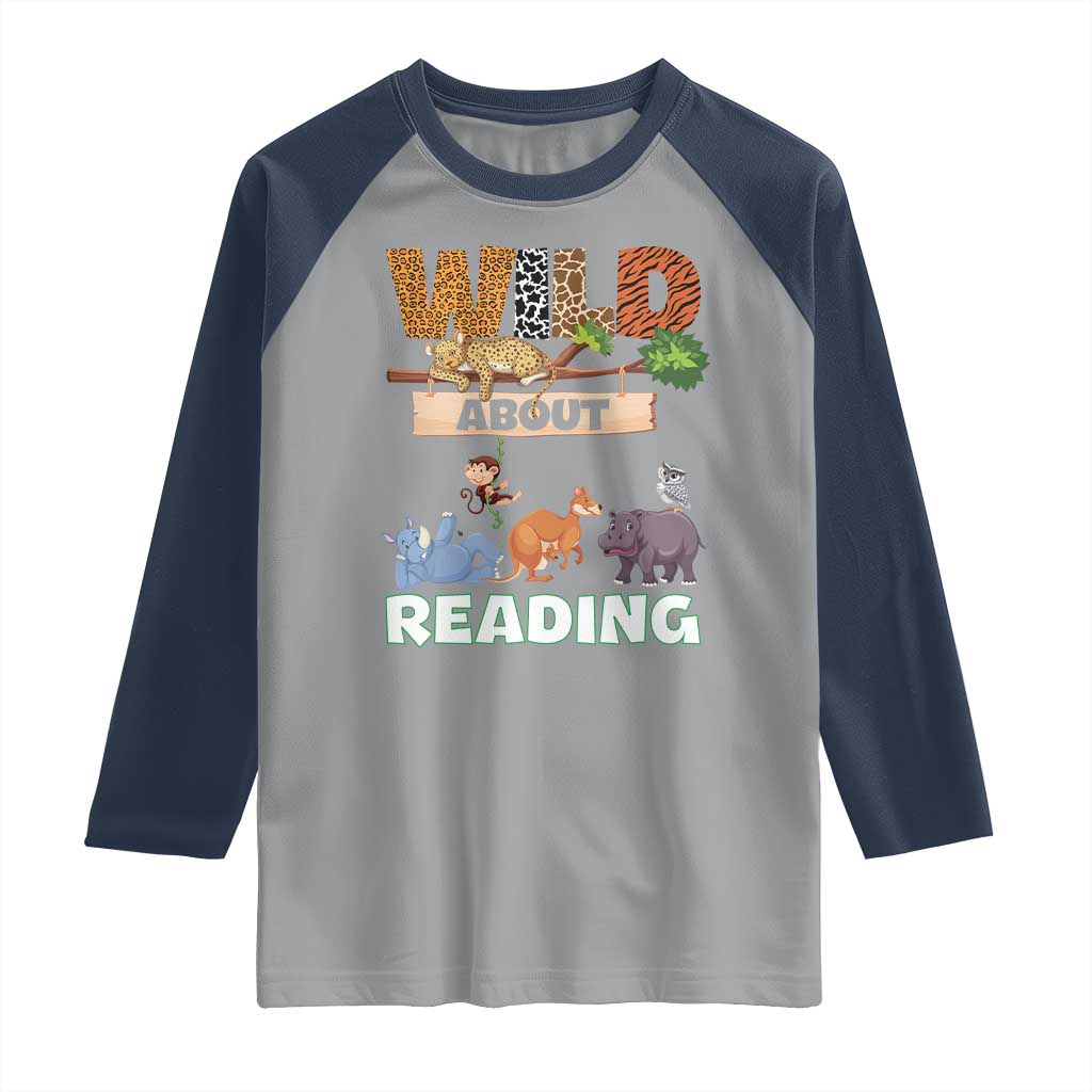 Wild About Reading Raglan Shirt Cute Animal Book Lover Kids Teachers