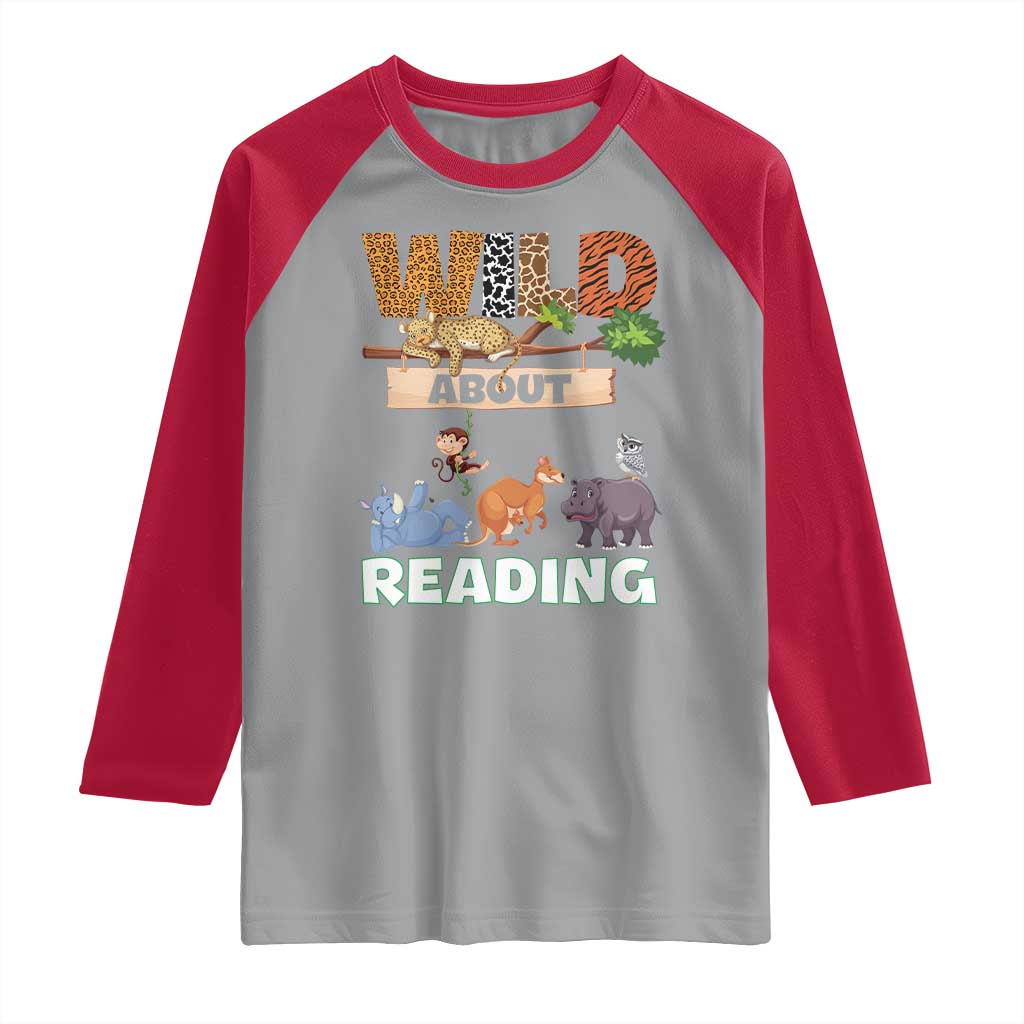 Wild About Reading Raglan Shirt Cute Animal Book Lover Kids Teachers