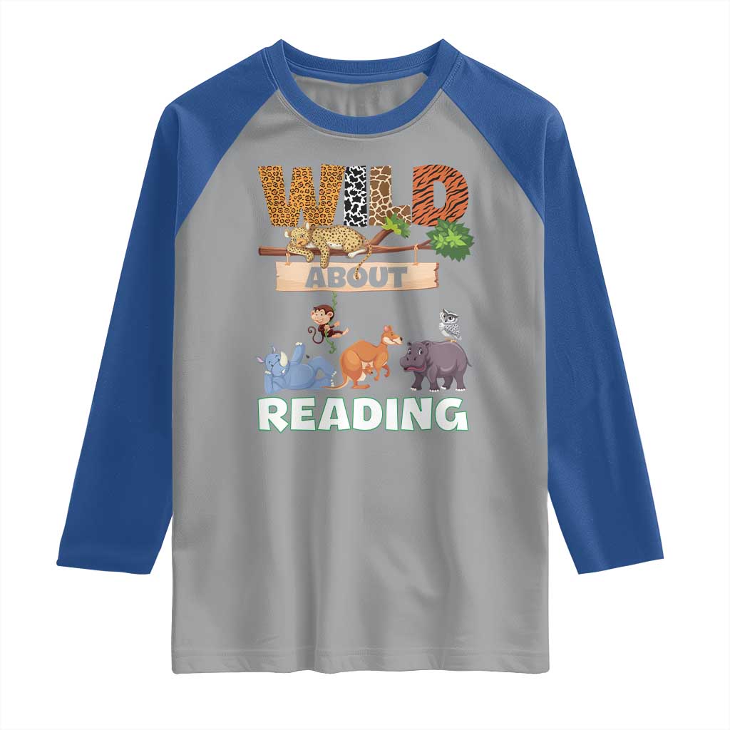 Wild About Reading Raglan Shirt Cute Animal Book Lover Kids Teachers
