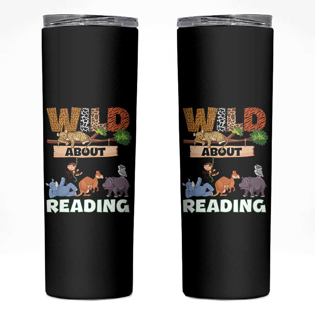 Wild About Reading Skinny Tumbler Cute Animal Book Lover Kids Teachers