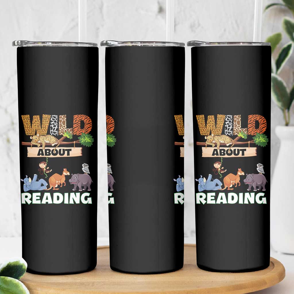 Wild About Reading Skinny Tumbler Cute Animal Book Lover Kids Teachers