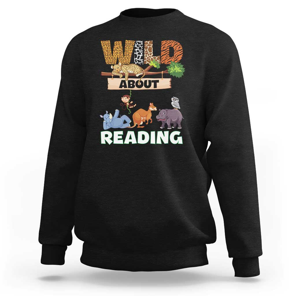 Wild About Reading Sweatshirt Cute Animal Book Lover Kids Teachers