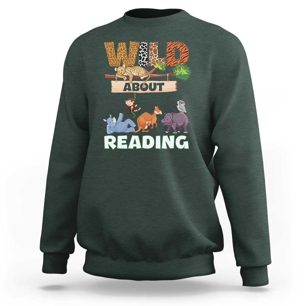 Wild About Reading Sweatshirt Cute Animal Book Lover Kids Teachers