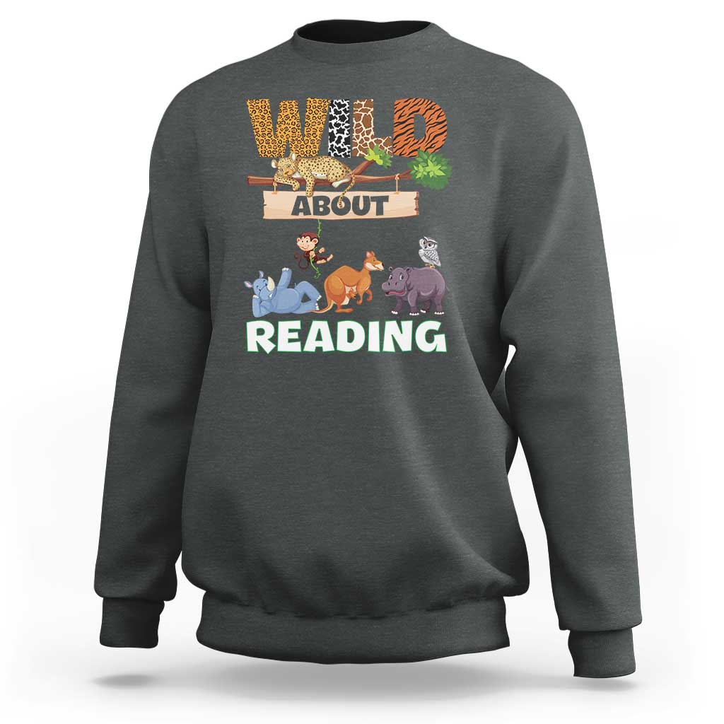 Wild About Reading Sweatshirt Cute Animal Book Lover Kids Teachers