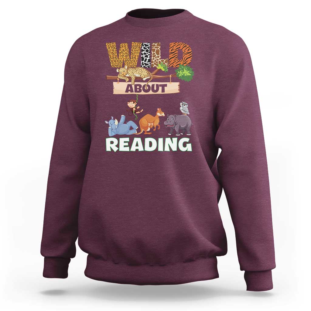 Wild About Reading Sweatshirt Cute Animal Book Lover Kids Teachers