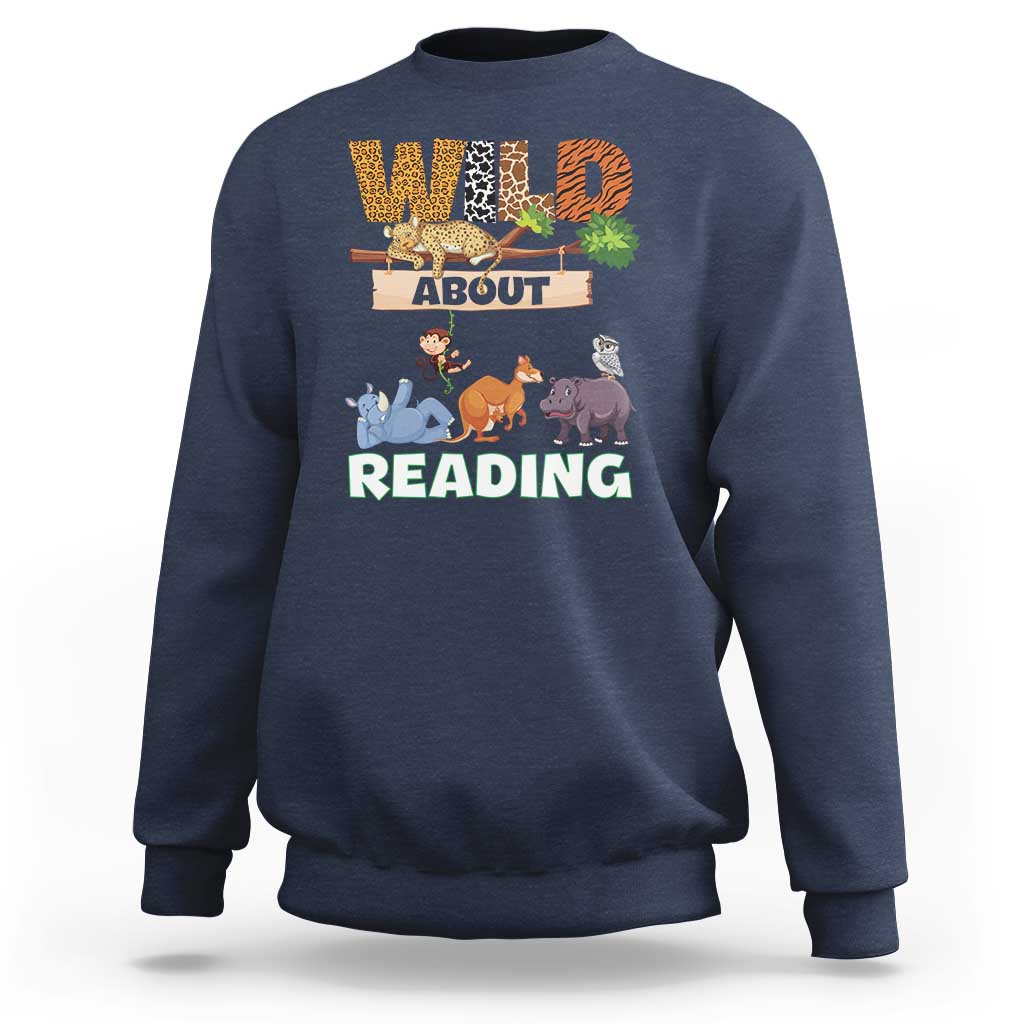 Wild About Reading Sweatshirt Cute Animal Book Lover Kids Teachers