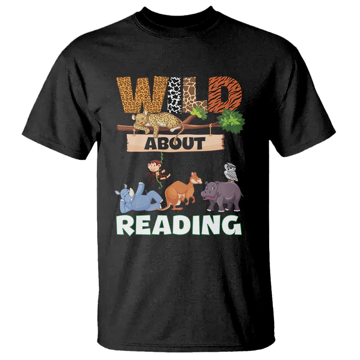 Wild About Reading T Shirt Cute Animal Book Lover Kids Teachers