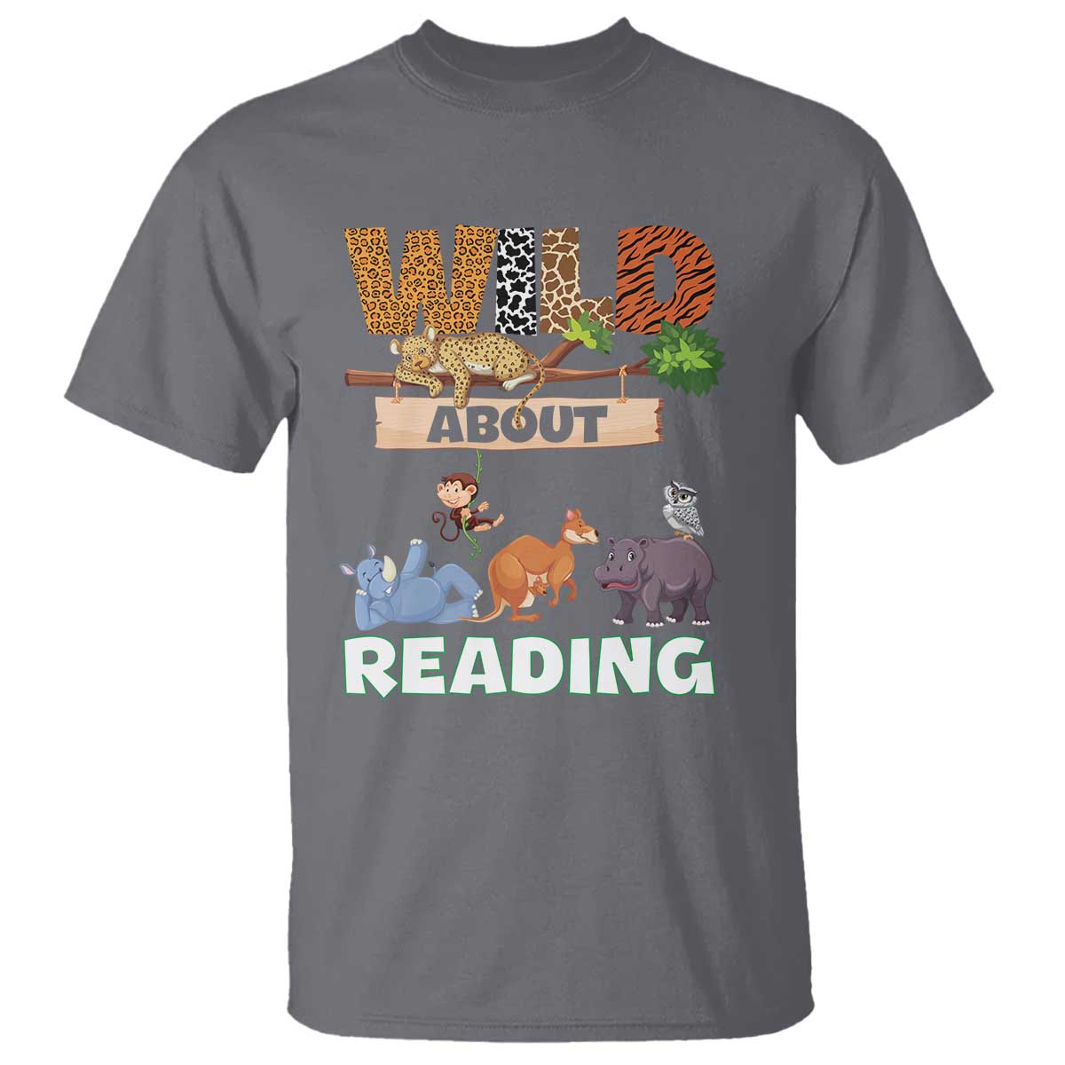 Wild About Reading T Shirt Cute Animal Book Lover Kids Teachers