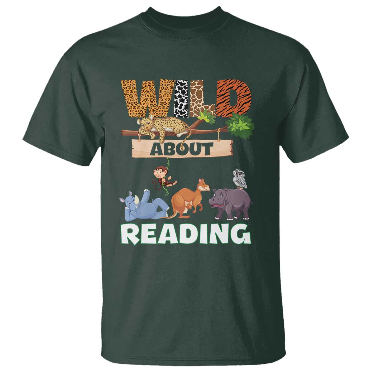 Wild About Reading T Shirt Cute Animal Book Lover Kids Teachers